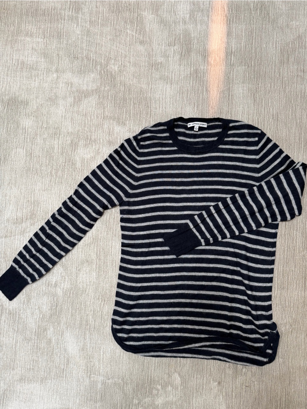 100% Cashmere Striped Navy & Grey Long Sleeve